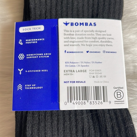 Bombas Mens Size XL 13+Solid Black Calf Socks NWT - Picture 4 of 7
